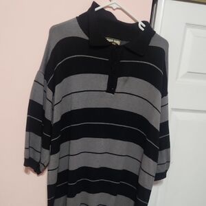 Black and Gray Striped Polo Shirt